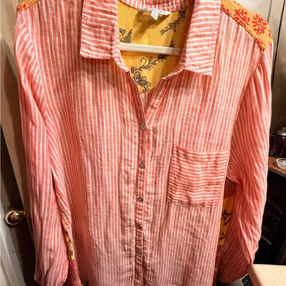 John Mark Coral and White Striped Top Boho ,cottagecore, coquette XL - Picture 8 of 8